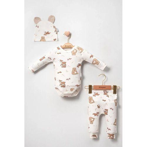 Karaca Desenli % 100 Pamuk 3'lü Şapkalı Erkek Bebek Takım