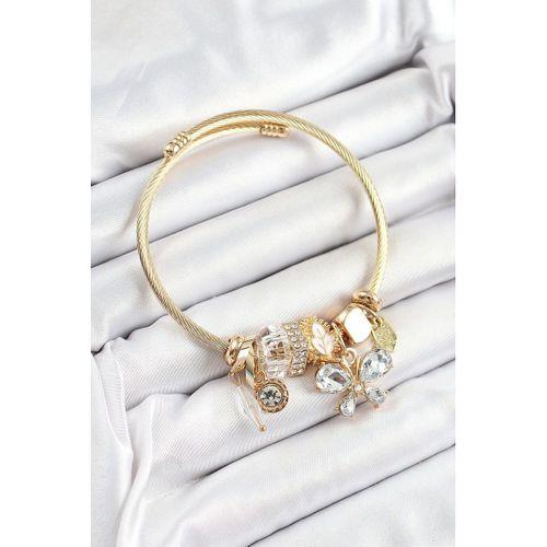 316L Çelik Beyaz Zirkon Taşlı Kelebek Model Gold Renk Charm Bileklik