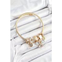316L Çelik Beyaz Zirkon Taşlı Kelebek Model Gold Renk Charm Bileklik