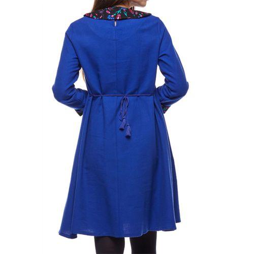 Pazen Saks Çiçek Yakalı Elbise