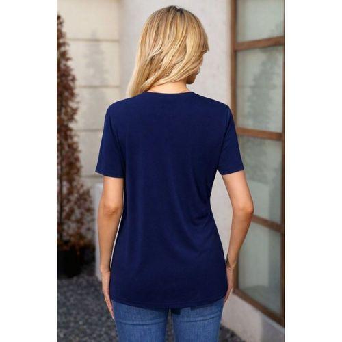 Kadın Kısa Kollu V Yakalı önü Düğmeli Viskon Bluz