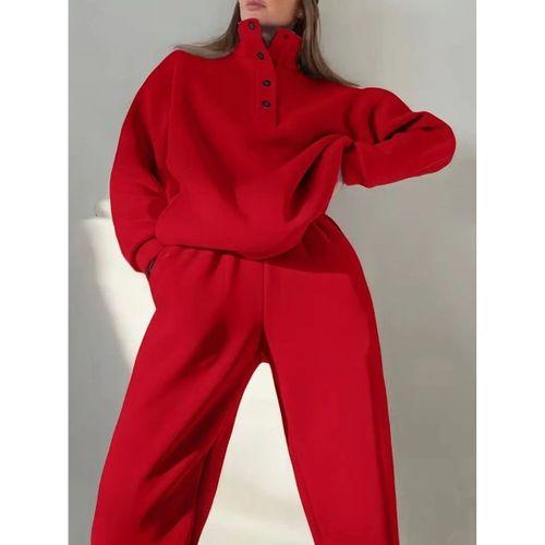 Kadın Uzun Kollu Balıkçı Dik Yakalı Düğmeli üç Iplik Bluz Ve Pantolon Ikili Takım