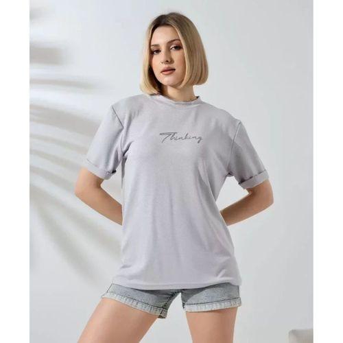 Pilelistore Unisex Bisiklet Yaka Baskılı Slim Fit T-Shirt - Boyalı Gri
