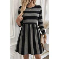 Kadın Uzun Kollu Bisiklet Yaka çizgili Desen Detaylı Süprem Mini Elbise