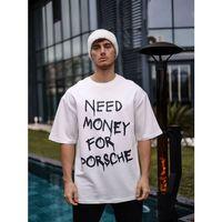 Unisex Bisiklet Yaka Baskılı Oversize T-Shirt - Beyaz