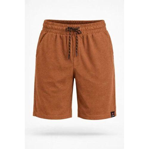 Erkek Otoban Dokuma Şort Beli Lastikli Bağcıklı, Cepli, Rahat Kesim Günlük Yazlık Şort - Kahverengi