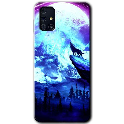 MRCİLETİSİM Samsung Galaxy M31s Kılıf Baskılı Kapak - Mega Kurt +Tam Kaplayan Mat Seramik