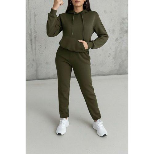 Kadın Uzun Kollu Kapşonlu Bağcıklı üç Iplik Bluz Ve Pantolon Ikili Takım