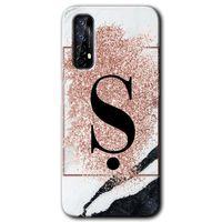 Realme 7 Kılıf Baskılı Kapak - Pembe Mermer Desenli Ş Harfi + 5D Tam Kaplayan Cam