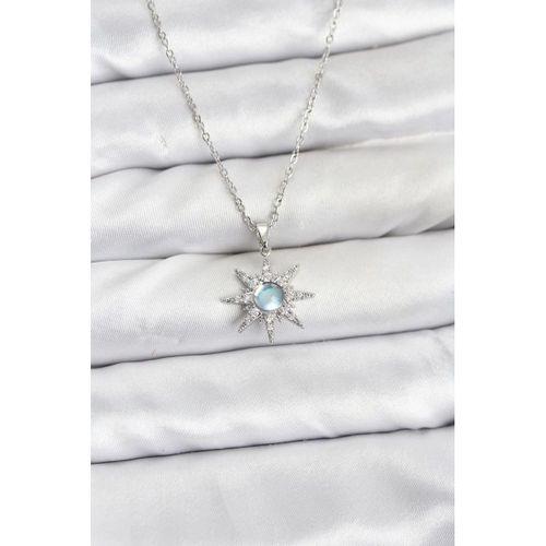 316L Çelik Zincir Gümüş Renk Kutup Yıldızı Model Zirkon Taşlı Kadın Kolye