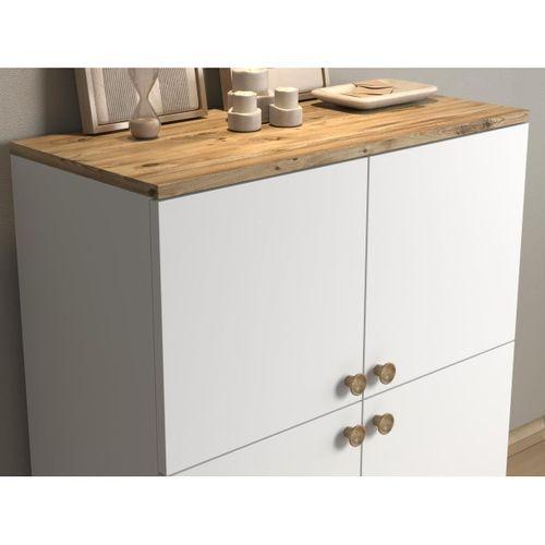 Nora Bohem Konsol Ayakkabılık Çok Amaçlı Dolap Mutfak Dolabı 90 Cm 4 Kapaklı  Atlantik Çam / Beyaz