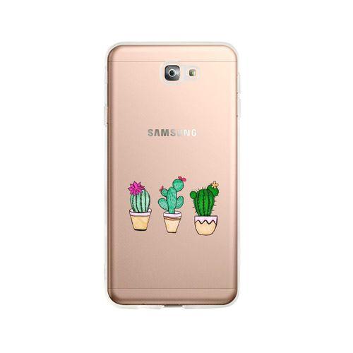 Samsung J7 Prime Kaktüsler Desenli Premium Şeffaf Silikon Kılıf