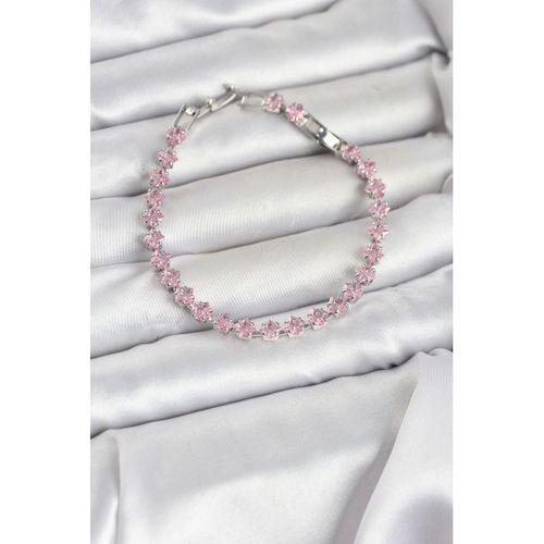 Pembe Kare Zirkon Taşlı Gümüş Renk Pirinç Su Yolu Kadın Bileklik