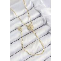 Pirinç Zirkon Taşlı Ezme Zincirli Madalyon Model Gold Renk Y Kolye