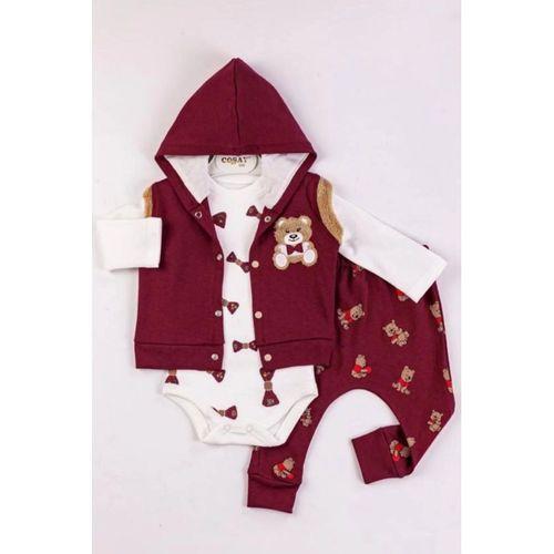 Bear Nakışlı Yelekli 3'lü Erkek Bebek Takımı