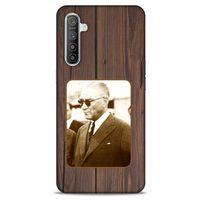 Oppo Realme XT Kılıf Atatürk (28) Arka Kapak Kahve Tahta