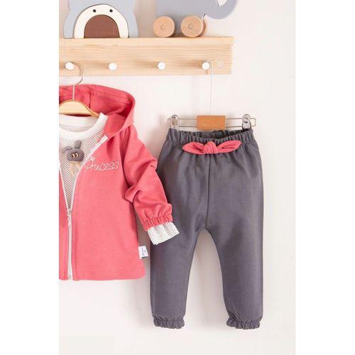 Prences Nakışlı Kapişonlu 3'lü % 100 Pamuk Kız Bebek Takımı