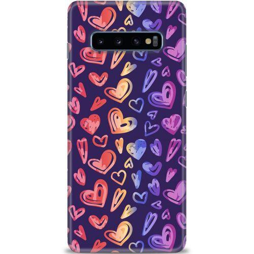 Samsung Galaxy S10 Plus Kılıf HD Baskılı Kılıf - Renkli Kalpler + Tam Ekran Koruyucu