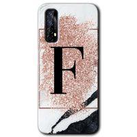 Realme 7 Kılıf HD Desen Baskılı Arka Kapak - Pembe Mermer Desenli F Harfi + Kırılmaz Cam