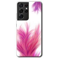 Galaxy S21 Ultra Kılıf HD Desen Baskılı Arka Kapak - Pembe Tüy