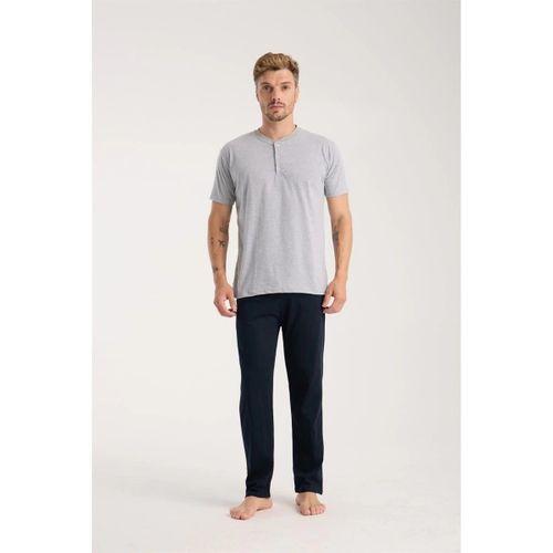Erkek Gri Düğmeli Yaka Kısa Kol Pijama Takımı