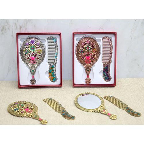 Çiçekli Ayna Ve Tarak Seti Küçük Boy