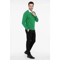 Erkek V Yaka Triko Kazak Yumuşak Dokulu Pamuklu Ince Dokuma, Uzun Kollu Rahat Regular Kalıp - Çimen Yeşili