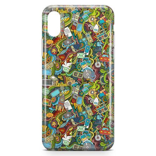 Apple iPhone XS Kılıf Doodle Bilgisayar Cep Telefonu Arka Kapak Koruma Desenli Full Koruyucu