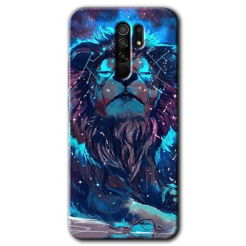 Xiaomi Redmi 9 Kılıf Baskılı Kapak - Neon Aslan +Tam Kaplayan Mat Seramik
