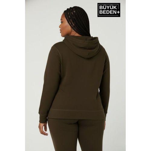 Kadın Büyük Beden Kapşonlu ince Sweatshirt SPR24BSWK57