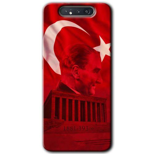 MRCİLETİSİM Samsung Galaxy A80 Kılıf Baskılı Kapak - Anıtkabir Atatürk + 5D Tam Kaplayan Cam
