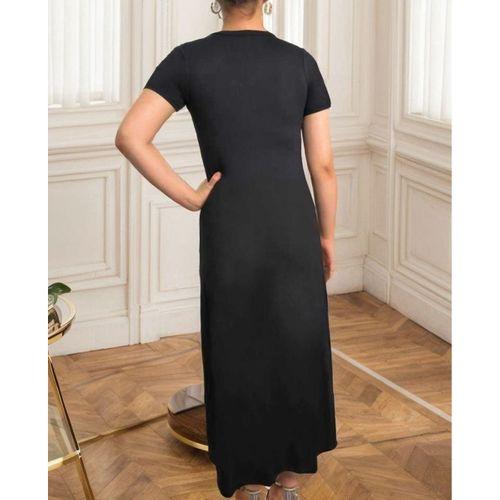 Kadın Kısa Kollu V Yakalı Maksi Boy Viskon Elbise