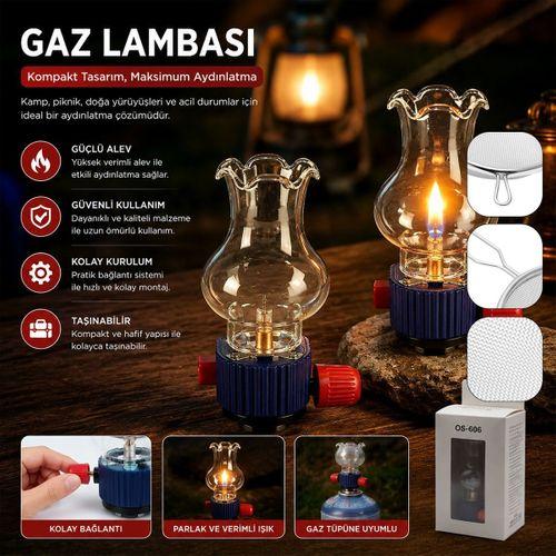 Dekoratif Taşınabilir Gaz Lambası - Cam Hazneli, Gaz Kartuş Uyumlu
