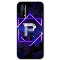 Realme 7 Kılıf HD Desen Baskılı Arka Kapak - Dark Neon Yaprak P Harfi + Kırılmaz Cam