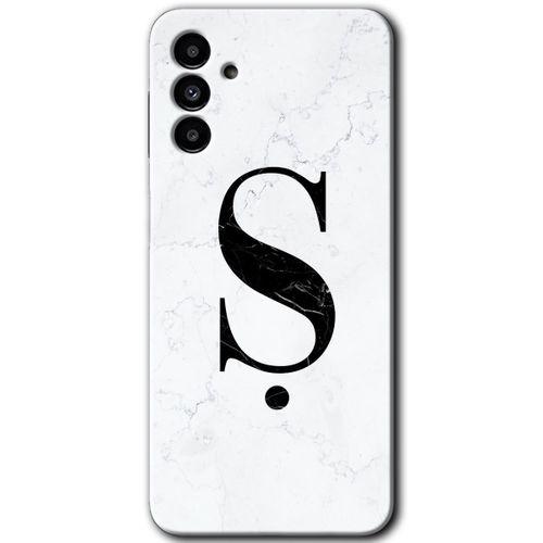 Potkal Hediye Fabrikası Samsung Galaxy M23 HD Baskılı Kılıf + 9D Tam Ekran Koruyucu - Beyaz Mermer Desenli Ş Harfi