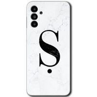 Potkal Hediye Fabrikası Samsung Galaxy M23 HD Baskılı Kılıf + 9D Tam Ekran Koruyucu - Beyaz Mermer Desenli Ş Harfi