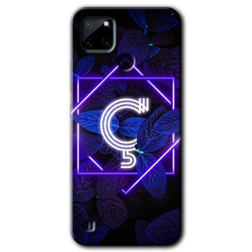 Realme C21 Kılıf Baskılı Kapak - Dark Neon Yaprak Ç Harfi +Tam Kaplayan Mat Seramik