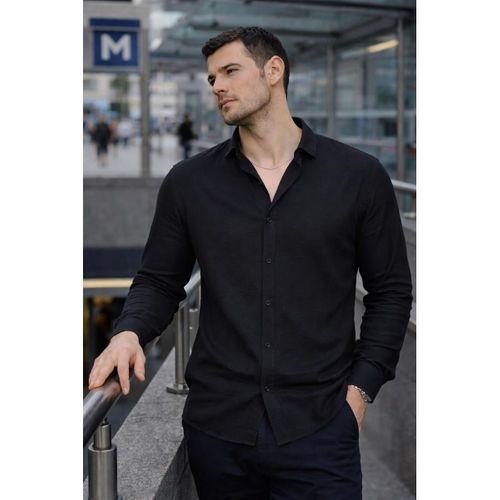 Scott – Soft Dokulu Yarım Oversize Modern Erkek Gömlek - Siyah