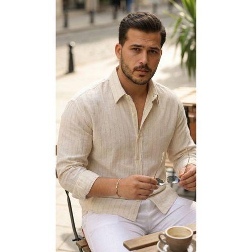 Erkek Çizgili Keten Gömlek