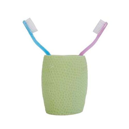 2 Adet Diş Fırçalık,Macunluk Yeşil Petek Desenli Poliresin 8X8X10Cm 400Ml Banyo Seti
