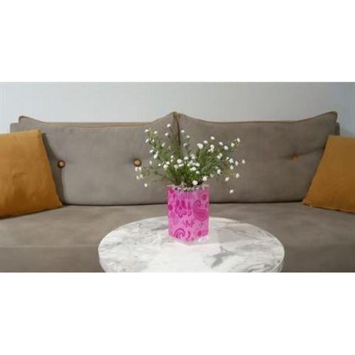 2 Adet Vazo Dahil,Vazoda Çiçek,Beyaz Yapay Çiçek,Vazo Dekoratif Pembe 7X7X17Cm