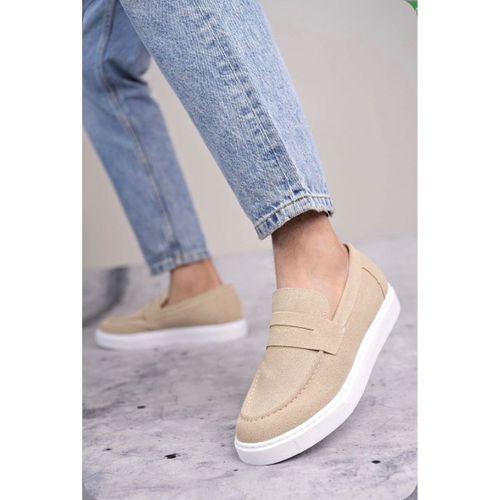 BA0580 Bağcıksız Kuşaklı Yüksek Taban Krem Süet Erkek Ayakkabı