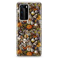 Huawei P40 Pro Kılıf Cadılar Bayramı Doodle Arka Kapak Koruma Desenli Full Koruyucu