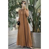 Kadın Omuzlardan Açık Yaka Ince şerit Detaylı Uzun Viskon Elbise