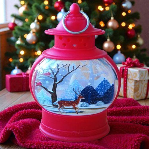 VIP KALİTE OVAL KIRMIZI GEYİK YILBAŞI FENERİ GÜN IŞIĞI LED IŞIKLI FENER YILBAŞI HEDİYELERİ 14X8X4 CM