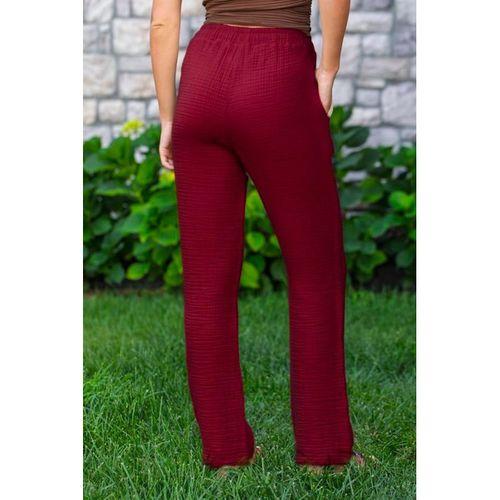 Beli Lastikli Multi Çift Cepli Müslin Kadın/Erkek Unisex Yazlık Pantolon Bordo Brd