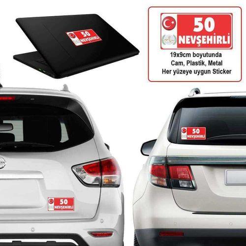 50 Nevşehir - Memleket Sticker - Şehir - Arma, Cam, Laptop Etiket Araç Aksesuar -oto Sticker 19x9cm