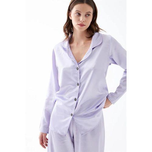 Kadın Lila Oversize Saten Pijama Takımı – Rahat Kesim Şık Ev Giyim Seti