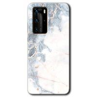 Potkal Hediye Fabrikası Huawei P40 Pro Kılıf HD Desen Baskılı Arka Kapak - White Marble