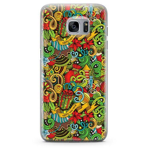 Samsung Galaxy S7 Edge Kılıf Doodle Happy New Year Arka Kapak Koruma Desenli Full Koruyucu